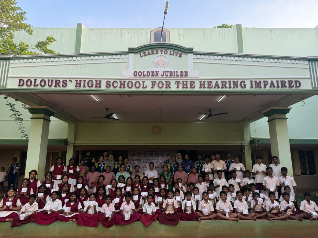 MERF-ISH team with children at Dolours High School for the Hearing Impaired, Trichy
